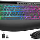 Trueque Wireless Keyboard and Mouse Combo, 4000mAh Rechargeable Backlit Keyboard with Wrist Rest & Phone Holder, Full Size Quiet Typing 2.4G USB-A/Type-C for PC Laptop Windows Mac, Black