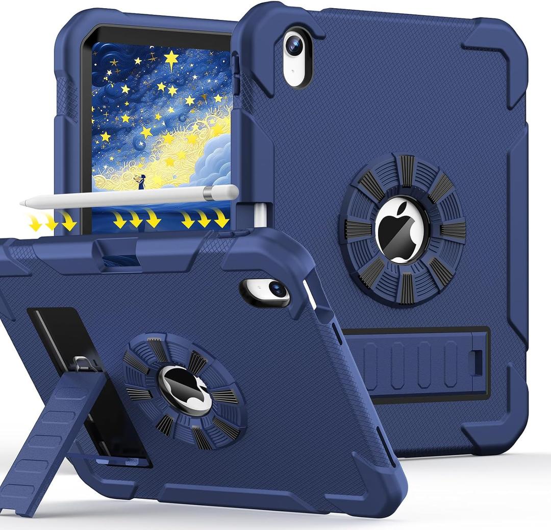 for iPad A16 Case 11th Generation 11 Inch 2025/ iPad 10th Generation Case 10.9 Inch 2022, Heavy Duty Military Grade Shockproof Cover with Pencil Holder for i Pad 11/10 Gen, Navy Blue