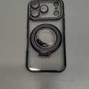 Glitter Kickstand Case for iPhone 17 Pro,Cute Luxury Bling Sparkly Diamond Rhinestones with Camera Lens Protector Liquid Flowing Ring Stand TPU Bumper Women Girls Case for iPhone 17 Pro,Black