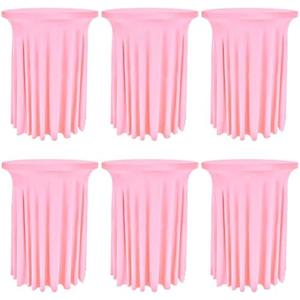 6 Pack Round Cocktail Tablecloth 32"x 43" Spandex Cocktail Table Skirt, Washable Stretch Fitted Table Covers for High Top Bar, Wedding, Party, Events (Pink)