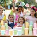 120pcs 9oz Summer Colored Paper Cups Gingham Party Paper Drinking Cups,4 Colors Disposable Plaid Paper Cups Pink Blue Yellow Green Plaid Cups for Wedding Birthday Decoration Baby Shower Picnic