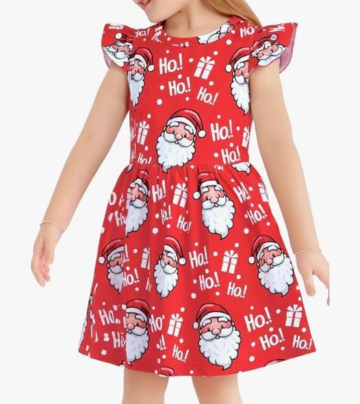 Girl Christmas Dress A Line Casual Dresses Toddler Santa Xmas Tree Candy Cane Dress Kids Knee Length Dresses (5-6 Years, Red)