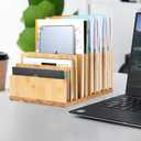 Bamboo Desk Shelf Mail Organizer,Wood 10 Slots Desk Organizers and Accessories for Document Book Mail Paper Bill Filing Tray Organizer, Office Organization File Binder Folder Holder Sorter for Desk