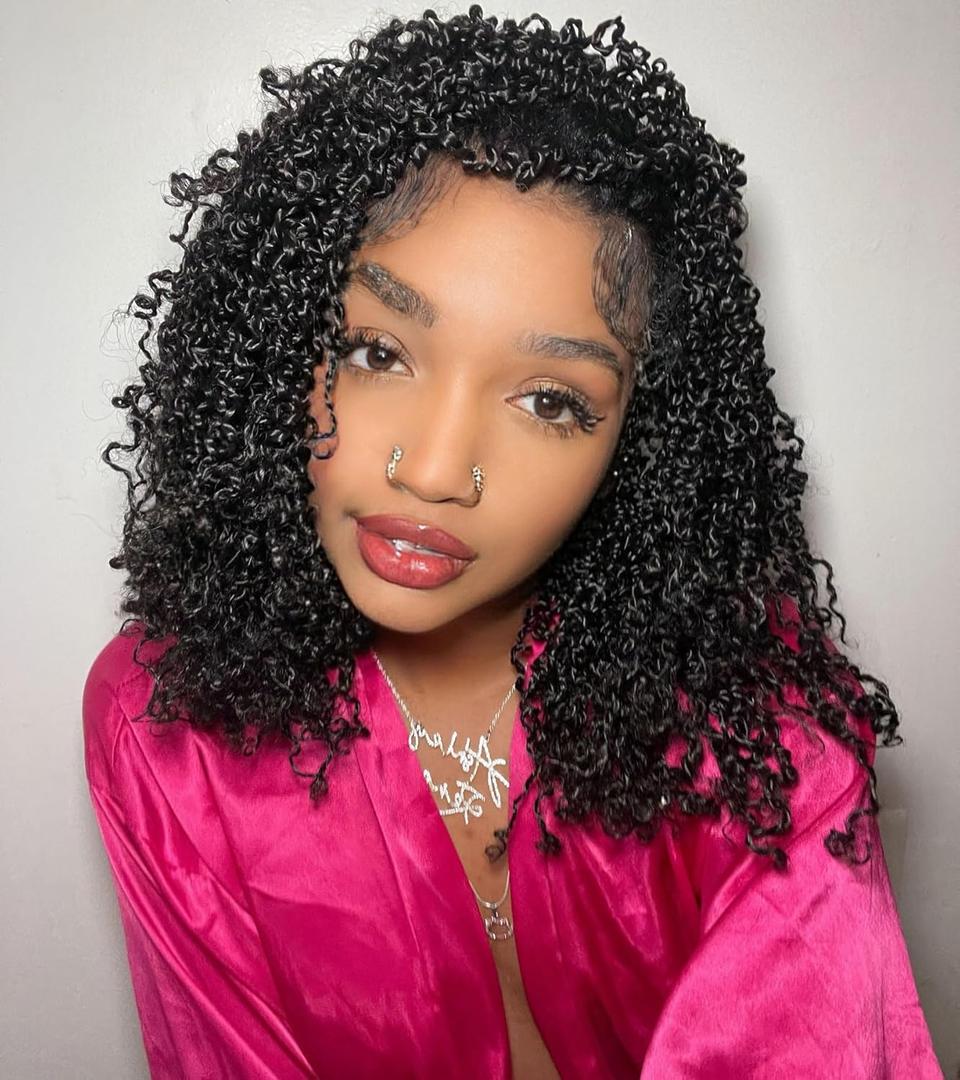 Aksice 12 Inch Yanky Twist Crochet Hair Pre-looped 8 Packs Mini Passion Twist Crochet Hair with Curly Ends Synthetic Crochet Braids Plus Yanky Twist for Black Women (12 Inch, 8 Packs,1B#)