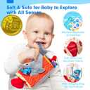 hahaland Baby Tissue Box Toy - Baby Toys 6-12 Months Montessori Toys for 6 Month Old with Textured Tails, Crinkle Tissues, Squeaky, Mirror, Play Silks Sensoy Scarves Baby Gifts 9 Month Old Travel Toys