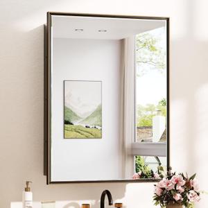 TokeShimi 20 x 26 Bathroom Medicine Cabinet with Mirror Beveled, Aluminum Framed Recessed Medicine Cabinet with Mirror Oil Rubbed Bronze Mirrored with Storage Adjustable