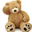 MorisMos Smiling Giant Teddy Bear, 39inch Large Stuffed Animal Bears with Big Footprints Plush, Kids Girlfriend Boyfriend Gift, Light Brown