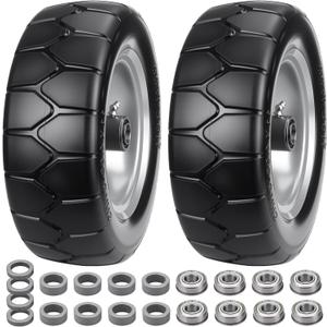 11x4.00-5'' Lawn Mower Tires Flat Free, Zero Turn Mower Front Tires, 11x4-5 Solid Tires and Wheel with 3/4" or 5/8" & 1/2" Precision Bearings, 3.4"-5.6" Centered Hub for Zero-Turn Lawn Mower (2 Pack)