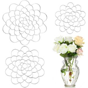 Hotop 3 Pcs Flower Arrangement Holder Floral Grid Flower Frog Tool Wire Stainless Steel Easy Arranger Floral Organizer for Vase Stems Bouquets(5'', 6'', 7'' Dia,Cute Style)