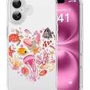 Dibrell for iPhone 16 Plus Case, [Full Camera Protection] [Not Yellowing] [Military-Grade Drop Protection] Cute Clear Slim Shockproof Protective Phone Cover for Women Girls 6.7", Sea Loving/ Pink