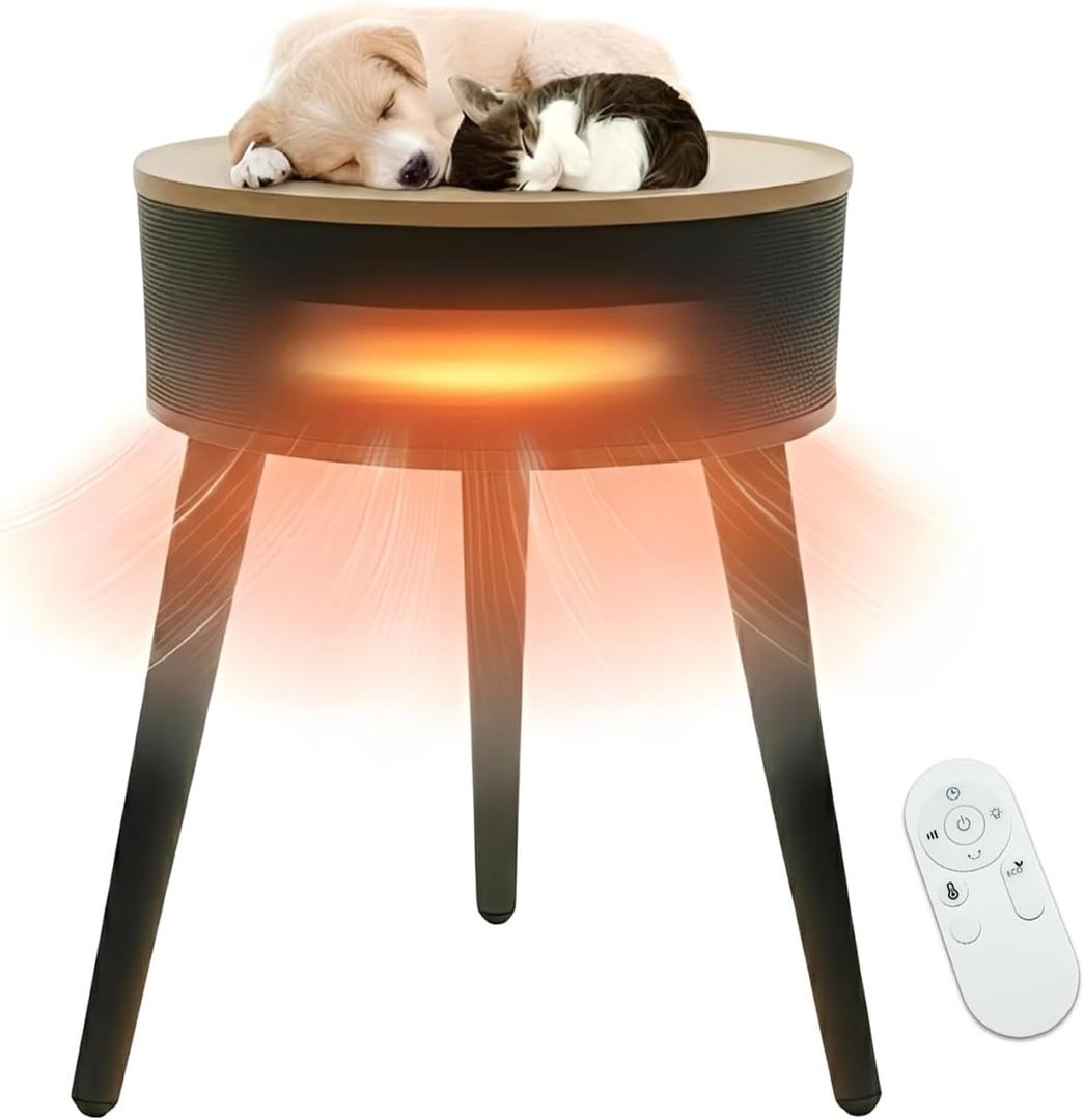 Space Heater, 1500W PTC Ceramic Side Table Heaters for Indoor Use, Electric Heater with Remote, LED Light, ECO Mode, Oscillation, 12H Timer, Overheat & Tip-Over Protection, Black