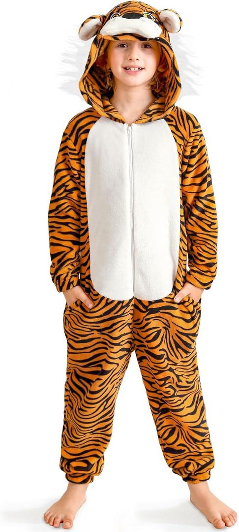 BesserBay Unisex Kids Halloween Fleece Dalmatian Cute Bear Hooded Fox Costume Animals Onesie with Tail 12 Years (Orange | Tiger)