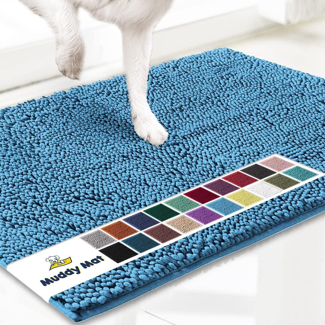 Muddy Mat | Super Absorbent Door Mat Indoor, Microfiber Quick Dry Chenille Entryway Rug, Non-Slip Front Door Mat, Indoor Mats for Entryway, Machine Washable Pet Rug, Sky Blue 19"x30"
