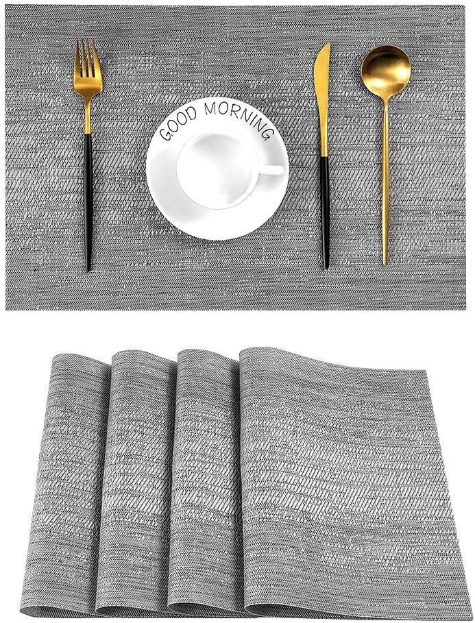 Leetaltree Grey Placemats, Heat Resistant Non-Slip Place mats for Dining Table, Washable Durable PVC Vinyl Woven Table Mats (Set of 4) (Gray) Leetaltree Grey Placemats, Heat Resistant Non-Slip Place mats for Dining Table, Washable Durable PVC Vinyl Woven Table Mats (Set of 4) (Gray)