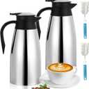 2 PCS 68 OZ Thermal Coffee Carafe Stainless Steel Creamer Pitcher Double Walled Vacuum Insulated Pitcher Thermal Hot Pot Flask with Brushes for Keeping Hot Coffee Tea (Silver)
