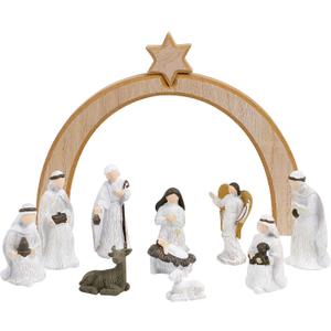 Lulu Home 11 Pieces Christmas Nativity Scene Set, Resin Nativity Scene Figurines Include Holy Family, Baby Jesus, Mary and Joseph, Mini Nativity Scene Decor for Tabletop Shelf Home Holiday Decor