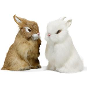 Realistic Furry Easter Bunny Decorations- Set of 2 Lifelike Easter Bunnies Decor for Home, Photography Props, Party Favors and Collectible Gifts