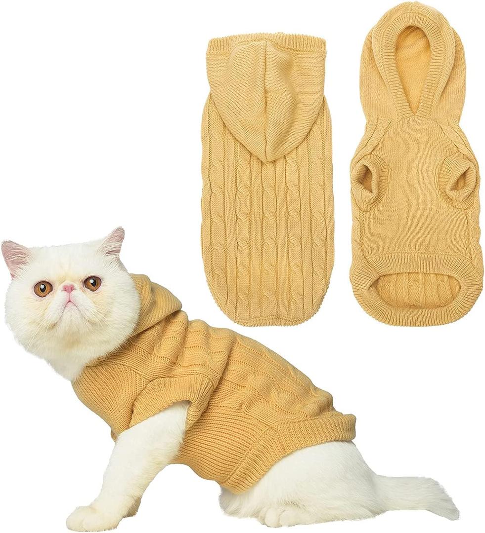 PUPTECK Winter Dog Cat Sweater Coat - Soft Cold Weather Clothes Knitwear for Kitties & Small Dogs Indoor Outdoor Walking Warm, Knitted Classic for Doggies Kitties Girls Boys, Cream S (S: Chest 12in, Back 11.5in)