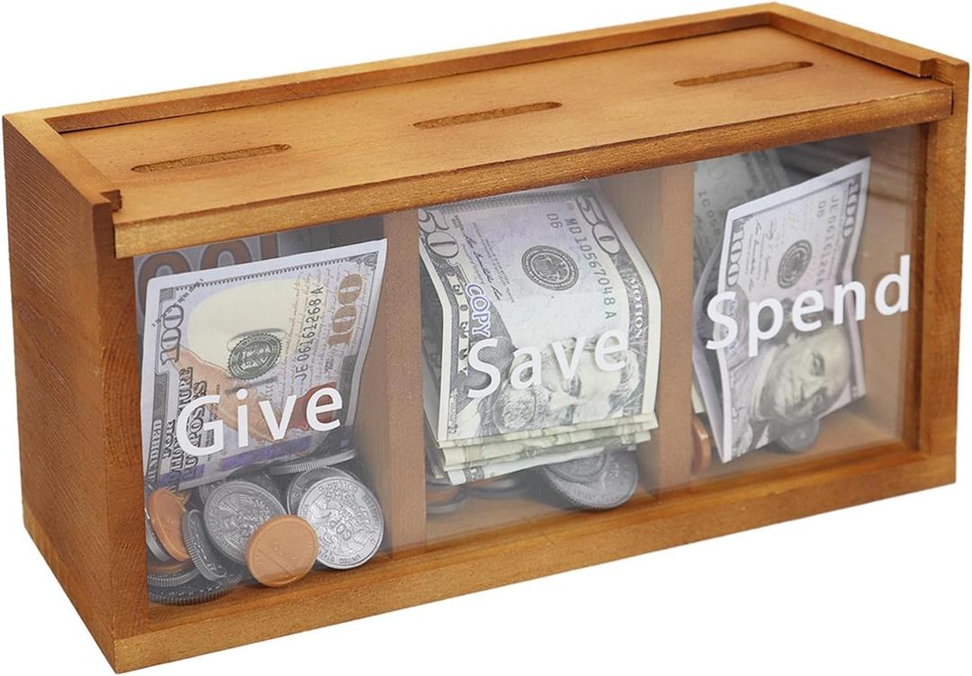 Spend Save Give Piggy Bank for Kids, Money Coin Savings Piggy Bank Jar Box for Kids Child Safe Money Saver, Teach Children About Giving & Saving Money Piggy Box for Childrens Boys Girls