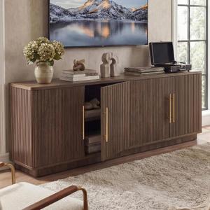 YITAHOME TV Stand for TVs up to 80 Inches, Media Console with 4 Fluted Doors, 70" Entertainment Center with Ample Storage for Living Room(Natural Oak)