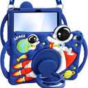 Boaretiu for iPad A16 Case/10th Generation Case - Cool Cute Cartoon Astronaut Spaceship with Strap & Rotating Stand & Handle for Boys Girls Teens 3D Silicone for iPad A16 11th Generation 11 Inch 2025