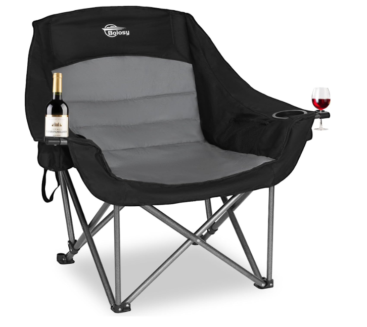 Bolosy Oversized XL Camping Chairs for Adults Heavy Duty Support 500 lbs Outdoor Folding Chairs Padded Portable Lawn Chairs Camp Chairs with Cup Holder, Single Pack