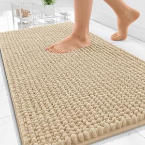 OLANLY Thick Bathroom Rugs 30x20, Extra Soft Absorbent Chenille Bath Rugs, Rubber Backing, Machine Wash Dry, Bath Mats for Bathroom Floor, Tub and Shower, Home Decor Accessories, Beige