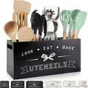 Large Black Utensil Organizer with Removable Dividers - Ideal Wooden Kitchen Countertop Organizer black 4 Compartment