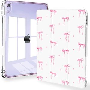 Feams Slim Case for iPad Air 11-inch M4/M3/M2 (2026/2025/2024), iPad Air 5th/4th Generation (2022/2020) 10.9 Inch Case Clear Back with Pencil Holder & Auto Sleep, Pink Bow