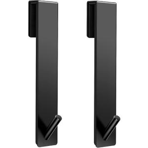 Shower Door Hooks(7.5 Inch),Extended Over Door Hooks for Bathroom Frameless Glass Shower Door,Stainless Steel Towel Hooks,Heavy Duty Rack Hooks for Robe,Towel-2 Pack-Black