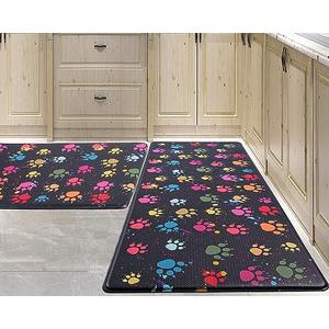 PCSWEET HOME Kitchen Mat Cushioned Anti-Fatigue Floor Mat,Waterproof Non-Skid Kitchen Mats and Rugs Ergonomic Comfort Standing Mat for Kitchen, Home, Office, Sink, Laundry, Colorful Paws (Multicolor)