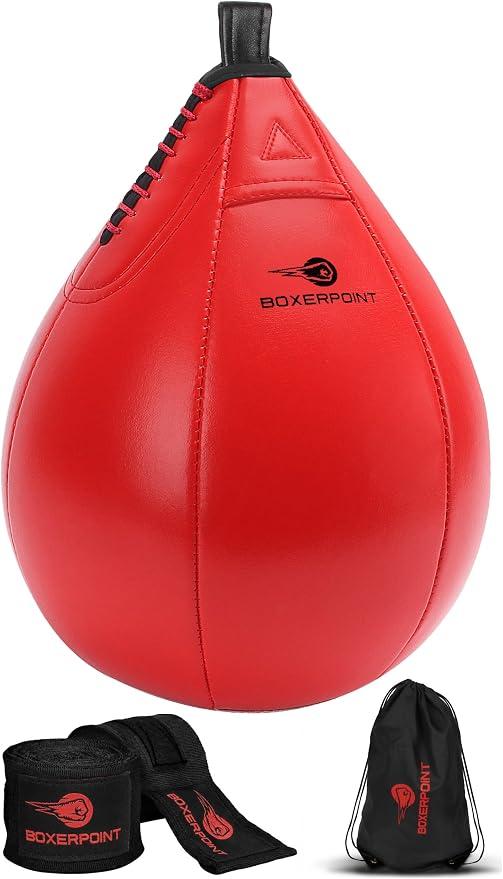 BOXERPOINT Speed Bag for Boxing - Durable PU Leather Punching Bag for Adults - Anti-Leak Boxing Bags Home Gym Training Equipment, Portable Heavy Bags - Large Reflex Ball, Indoor & Outdoor