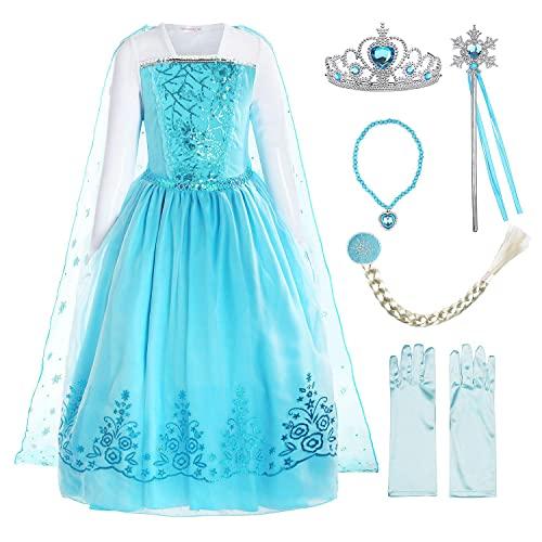 ReliBeauty Girls Sequin Princess Costume Long Sleeve Dress up, Light Blue(with Accessories), 4T, 110