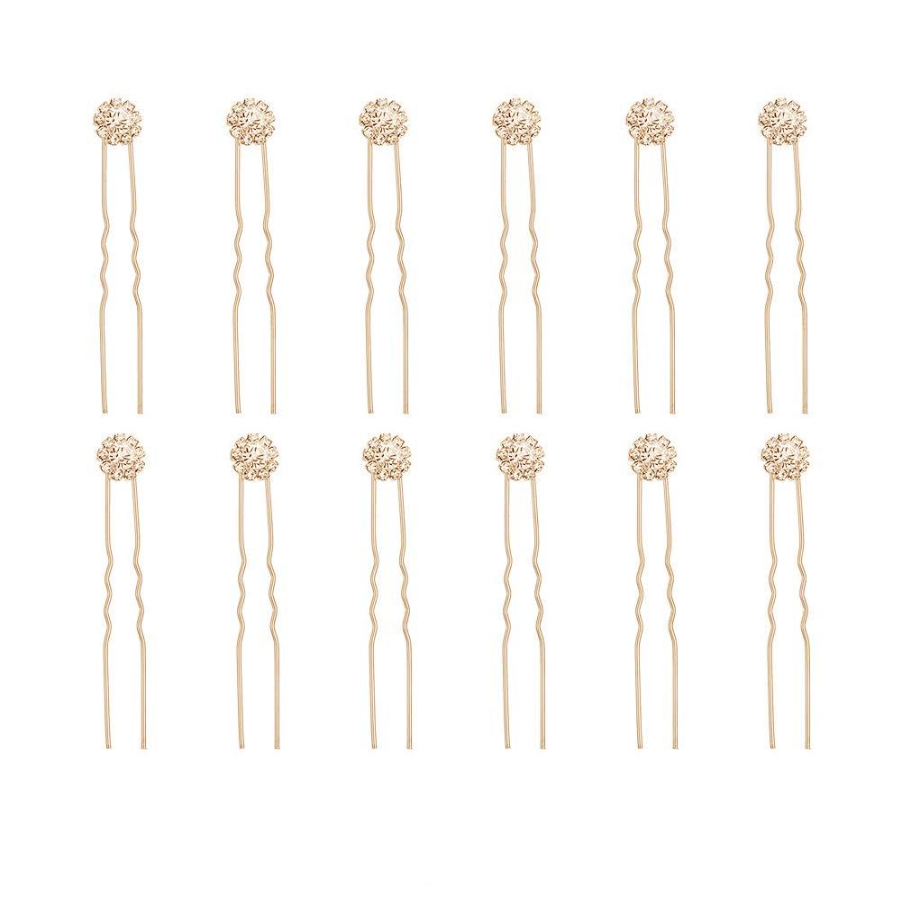 Crystal Bridal Hair Pins Clips Wedding Hair Accessories Hair Set Jewelry With Rhinestone For Brides and Bridesmaids Set Of 12 (Gold)