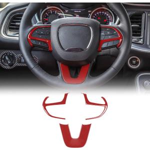 JeCar Steering Wheel Cover Interior Decoration Trim Kits Compatible with Dodge Challenger/Charger 2015-2023/Durango 2014-2020 & Grand Cherokee 2014-2019 SRT8, Red