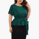 KOJOOIN Women Plus Size Bodycon Elegant Midi Dress Peplum Business Work Office Sheath Pencil Cocktail Party Dress with Belt Size 2XL