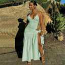 Womens Summer 2 Piece Maxi Skirt Sets Sexy Halter V Neck Backless Thong Bodysuits Wrap Beach Cover Ups Vacation Outfits (XL)