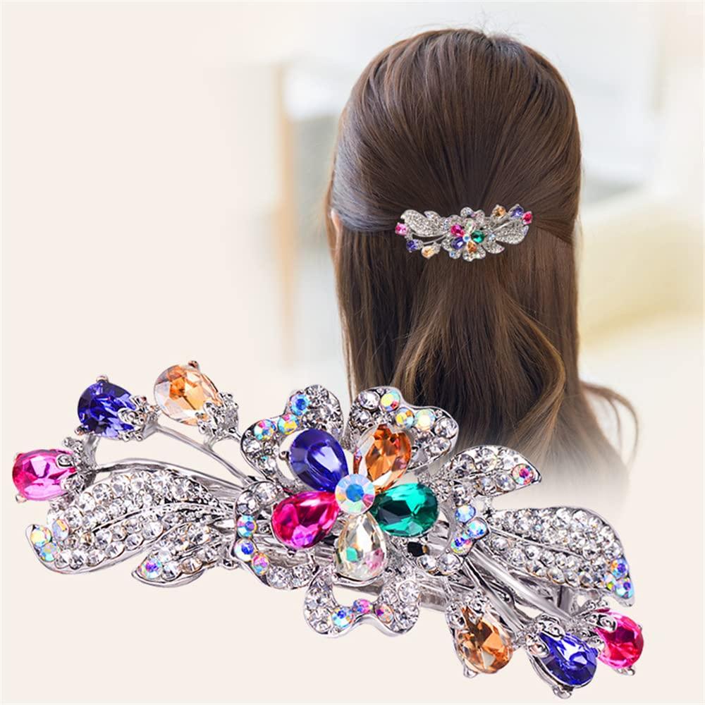 Aimimier Luxury Crystal Inlaid Flower Hair Clips Dainty Rhinestone Hair Pins Barrettes Bridal Headpieces Wedding Hair Accessories for Women(Colorful)