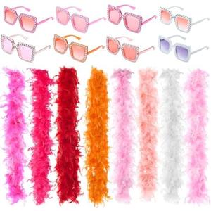 Canlierr Colored Feathers Boas Party Pack 6.6 ft Feather Boa with Large Square Sunglasses for Women Dancing Wedding