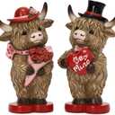 Valery Madelyn 2Pcs Valentines Highland Cow Decor, Cute Romantic Brown Calf Resin Handmade Figurines for Tiered Tray Table Home Decor, Valentines Gifts for Him Her Wedding Anniversary, 4 Inch (Medium)