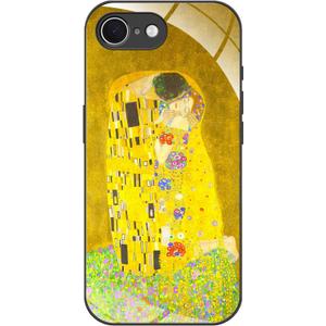 for iPhone 16e 17e Artistic Printing Black Silicone Glass Case The Kiss