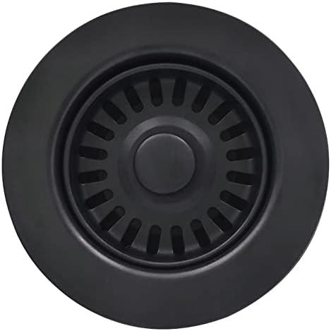EADOT 3-1/2 Inch Polymer Black Sink Drain Assembly with Basket Strainer and Stopper for Granite or Fireclay Kitchen Sinks
