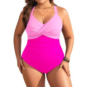 Aqua Eve Plus Size One Piece Swimsuit - Women's Tummy Control Bathing Suit Retro Full Coverage Swimwear 2025 Pink 20W