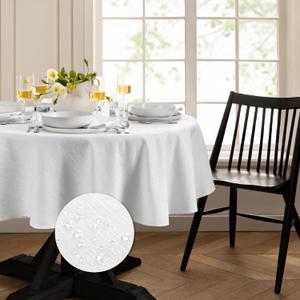 Elrene Home Fashions Continental Solid Texture Water, Stain & Wrinkle Resistant Tablecloth, 60"X84" Oval, White