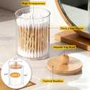 6 Pack Clear Stackable Storage Drawers & Qtip Holder Dispenser with Bamboo Lids, Clear Plastic Storage Containers for Bathroom, Vanity, Undersink, Kitchen Cabinets, Pantry, Home Organization