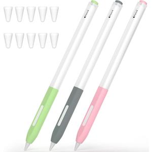Pencil Case Compatible with Apple Pencil Pro/Apple Pencil 2nd Generation Case, 3 Pack Silicone Translucent Two-Tone Pencil Case, [with 10 Silicone Tip Cover].(Pink, Gray, Matcha)