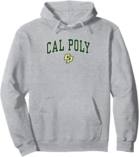 Cal Poly Mustangs Arch Over Logo Officially Licensed Pullover Hoodie (Small, Black)