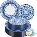 Hioasis 60pcs Blue Plastic Plates Set - Floral Blue & White Porcelain Design, 10.25" Dinner & 7.5" Dessert Plates Disposable for Wedding/Party (Dishwasher Safe, Traditional Style)