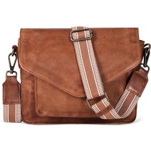 Leather Flapover Crossbody Handbag Purse for Women with Adjustable Strap & Overflap Snap Closure Tote/Bag (Tan Web)