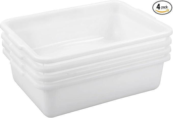  4-Pack Commercial Bus Tubs,  Small , White Wash Basin Plastic Dish Pan 11x7 storage bin
